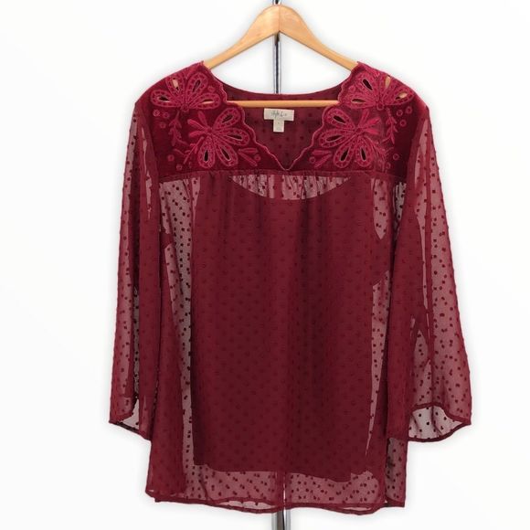 Style & Co. Garnet Swiss Dot Velvet Blouse & Cami - Picture 2 of 13